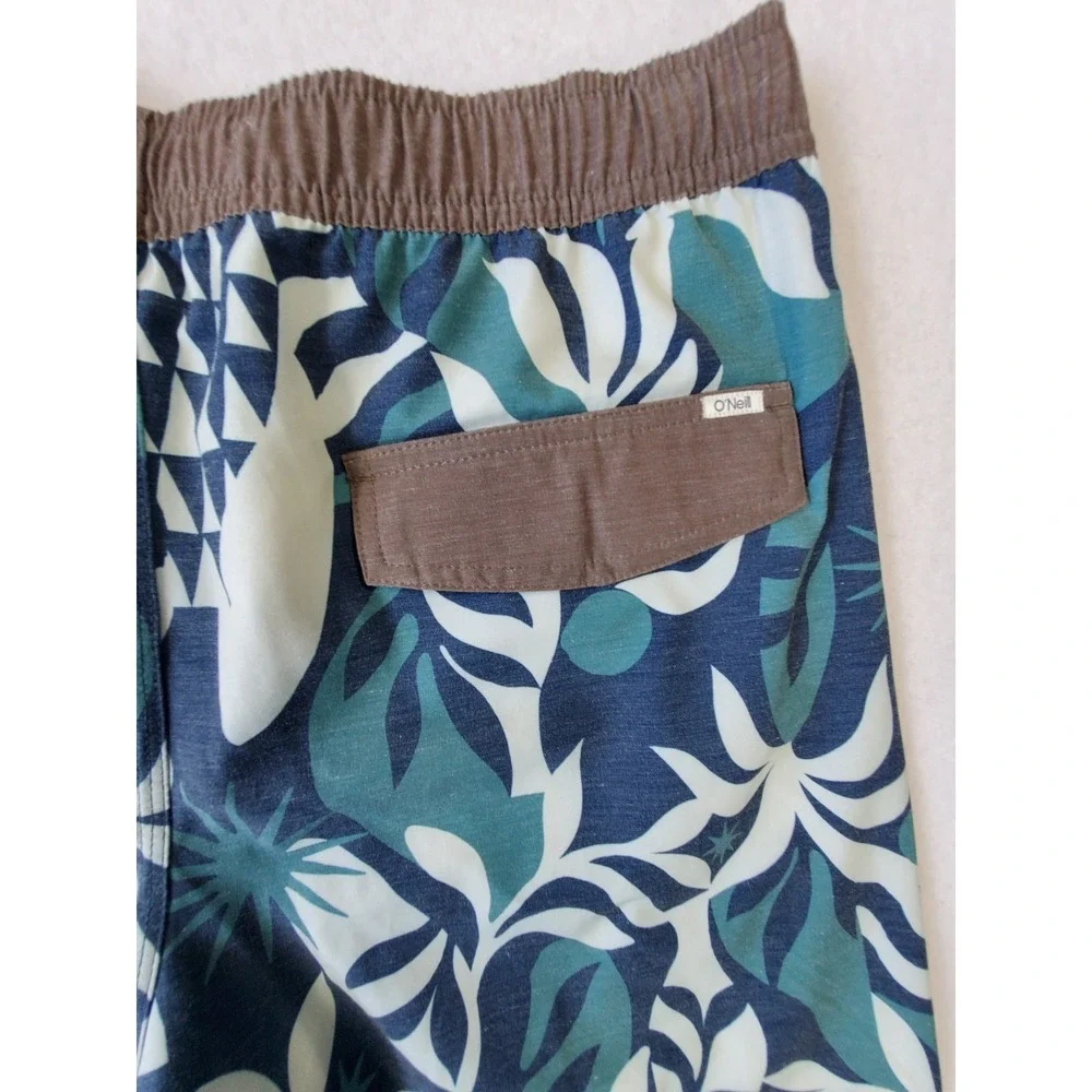 O'Neill Originals Tropical‎ Leaf Swim Trunks Men's Small Blue Teal Board Shorts